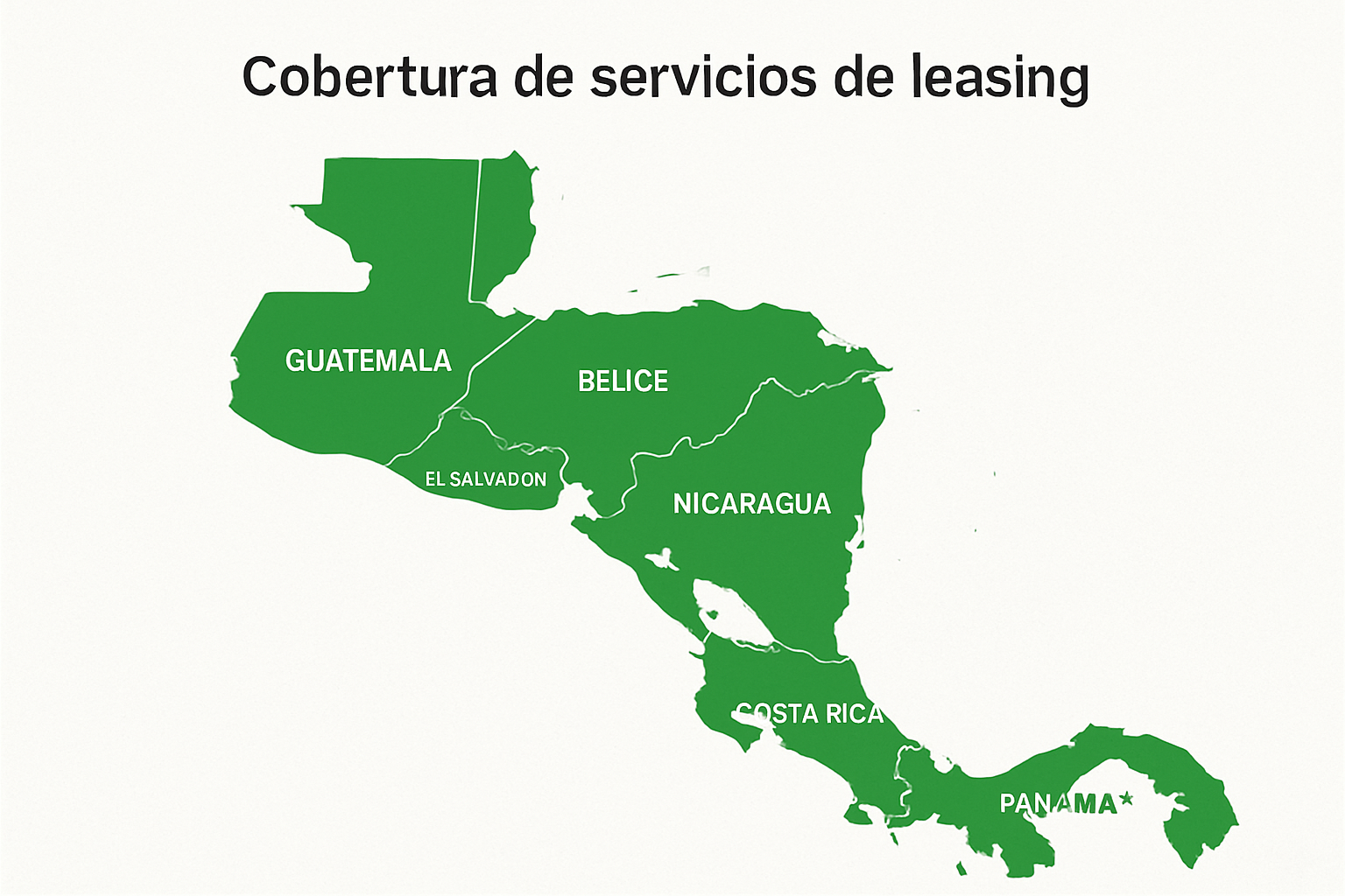 Mapa de Centroamérica resaltando cobertura de servicios de leasing